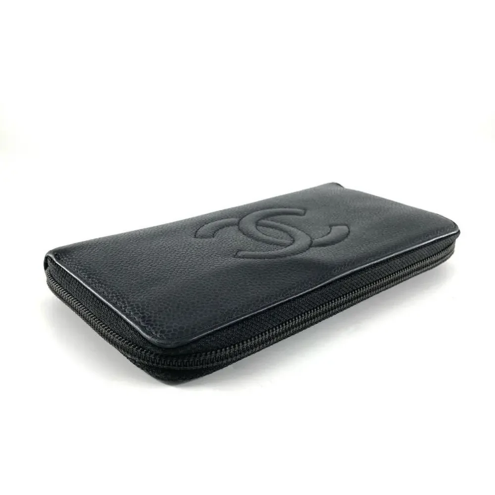 CHANEL Black Caviar Leather Logo Wallet